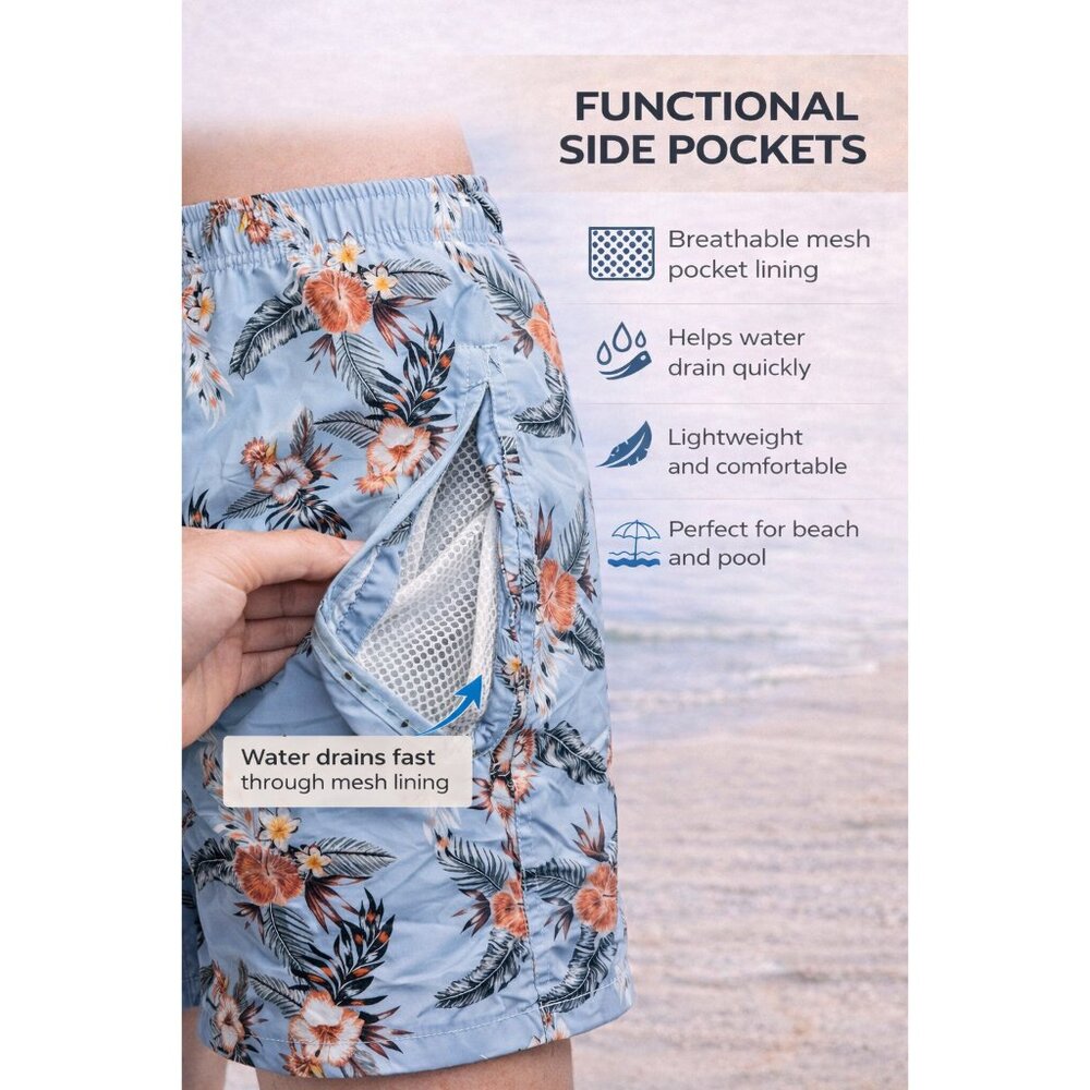 Men’s 2-Pack Quick-Dry Swim Trunks Mesh Liner Beach Board Swim Shorts, 2-Pockets - Picture 4 of 7